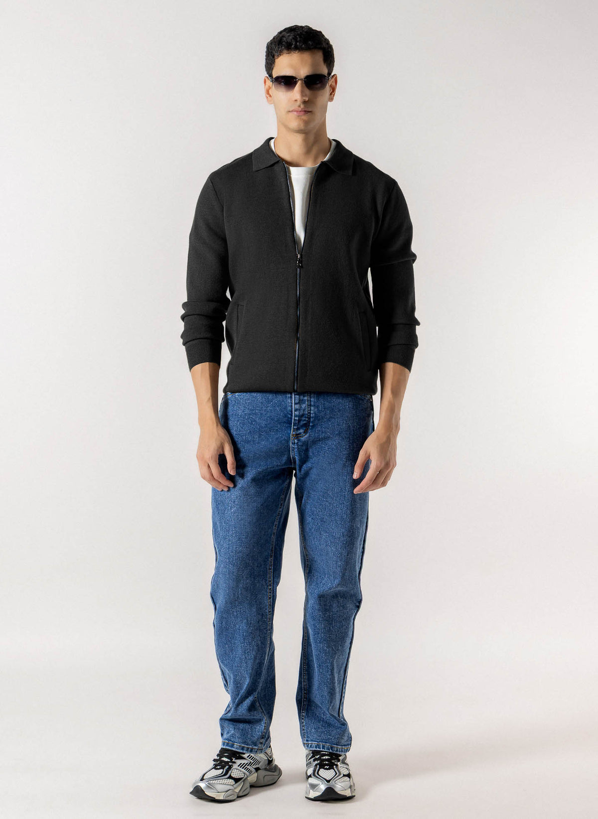 FULL ZIP COLLARED KNIT CARDIGAN