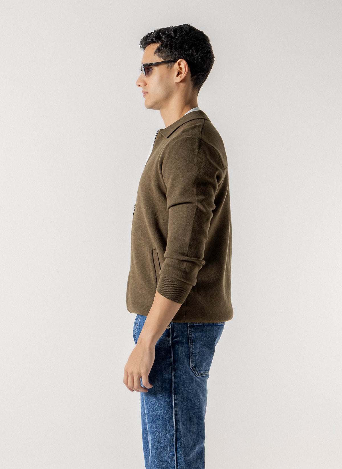 FULL ZIP COLLARED KNIT CARDIGAN