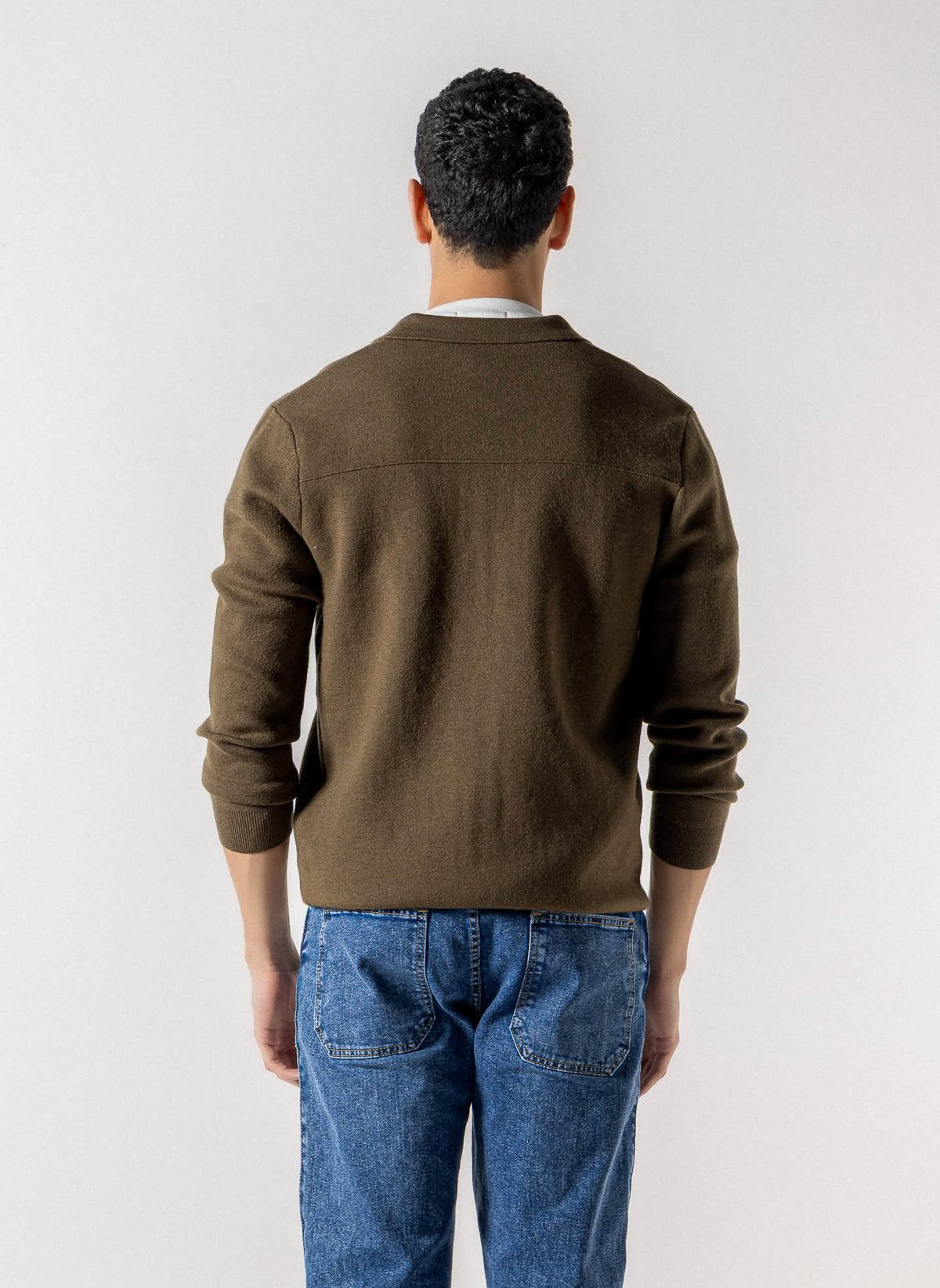 FULL ZIP COLLARED KNIT CARDIGAN