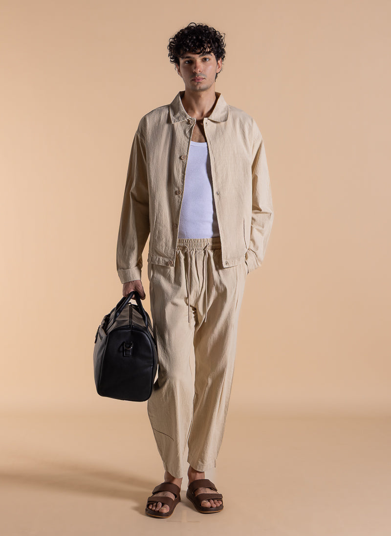 LINEN BLEND TEXTURED SHIRT SET