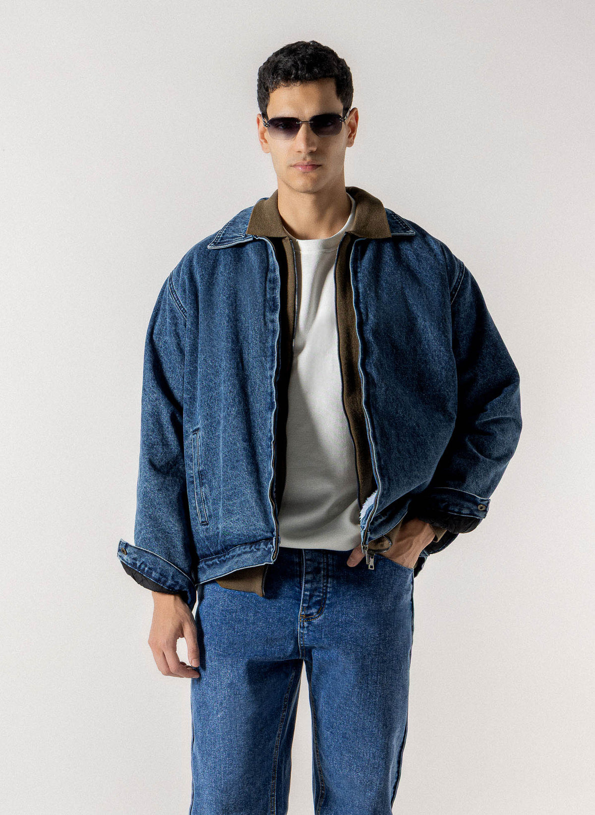 FLEECE LINED ZIP DENIM JACKET