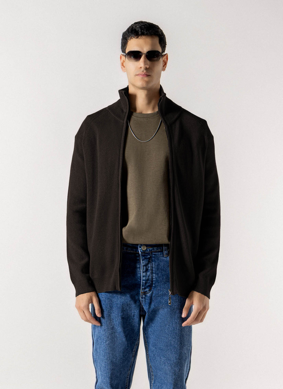 FULL ZIP HIGH NECK CARDIGAN