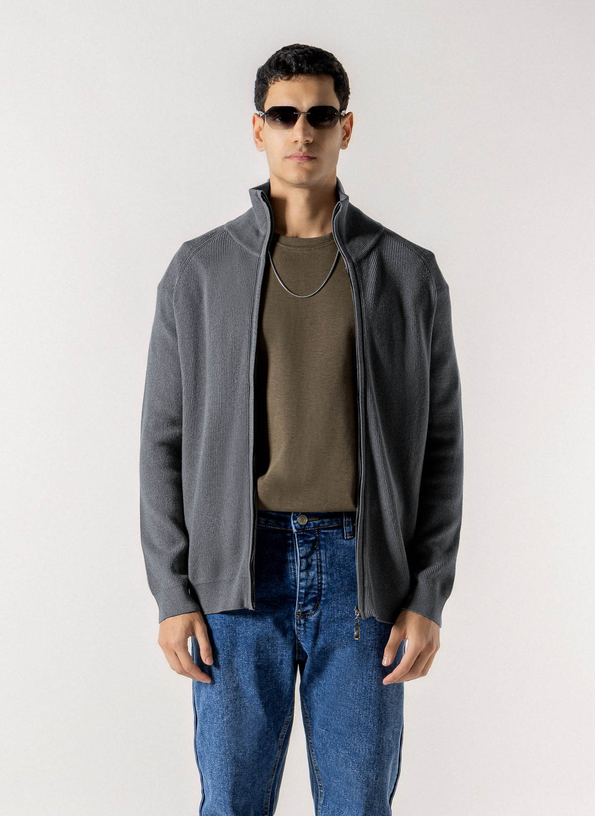 FULL ZIP HIGH NECK CARDIGAN