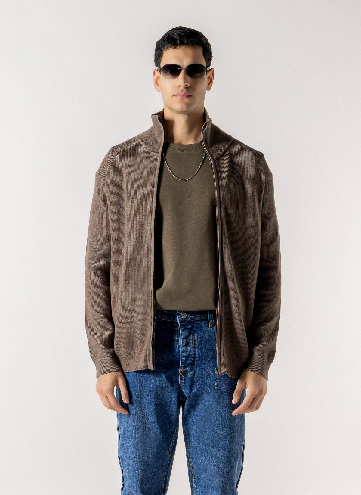 FULL ZIP HIGH NECK CARDIGAN