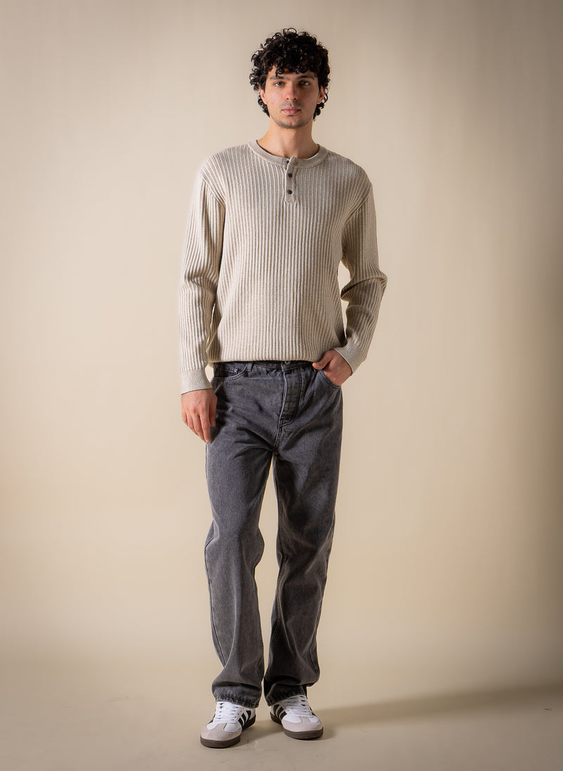 TEXTURED HENLEY SWEATSHIRT