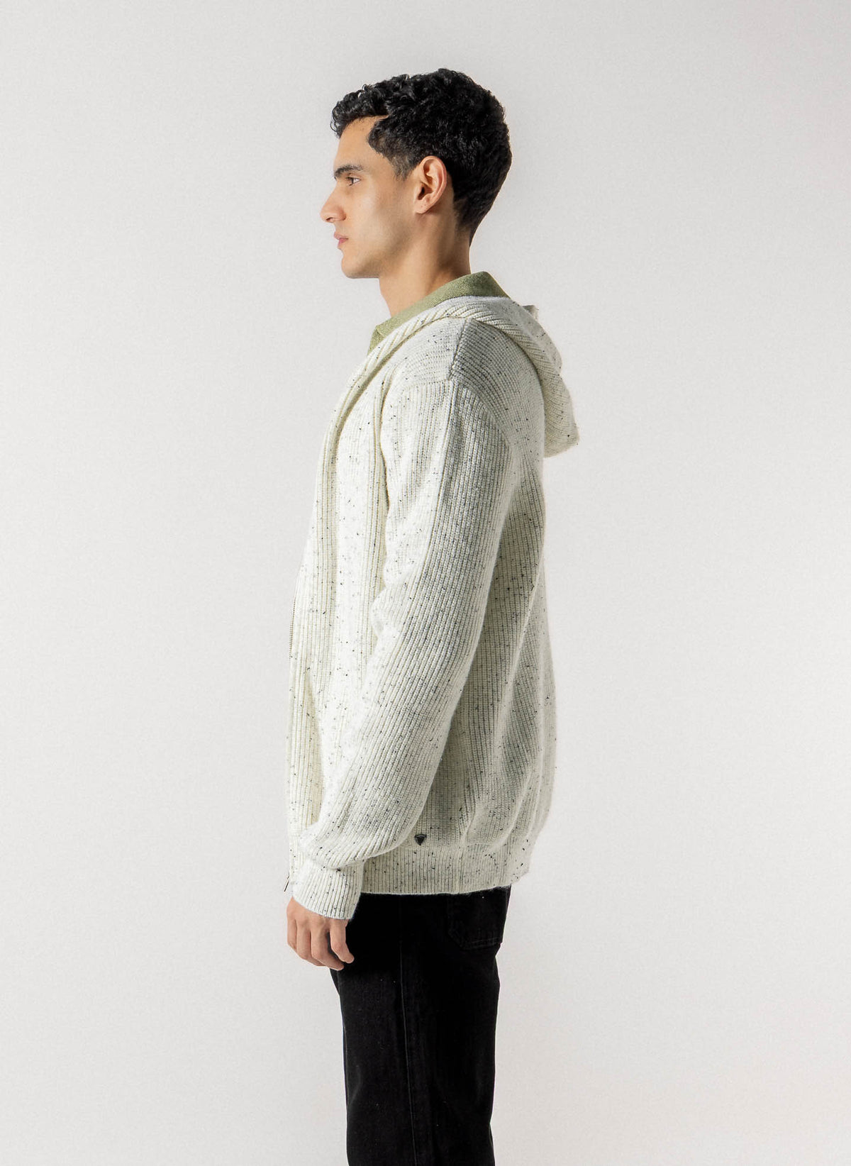 FLECKED FRONT ZIP  KNIT HOODIE