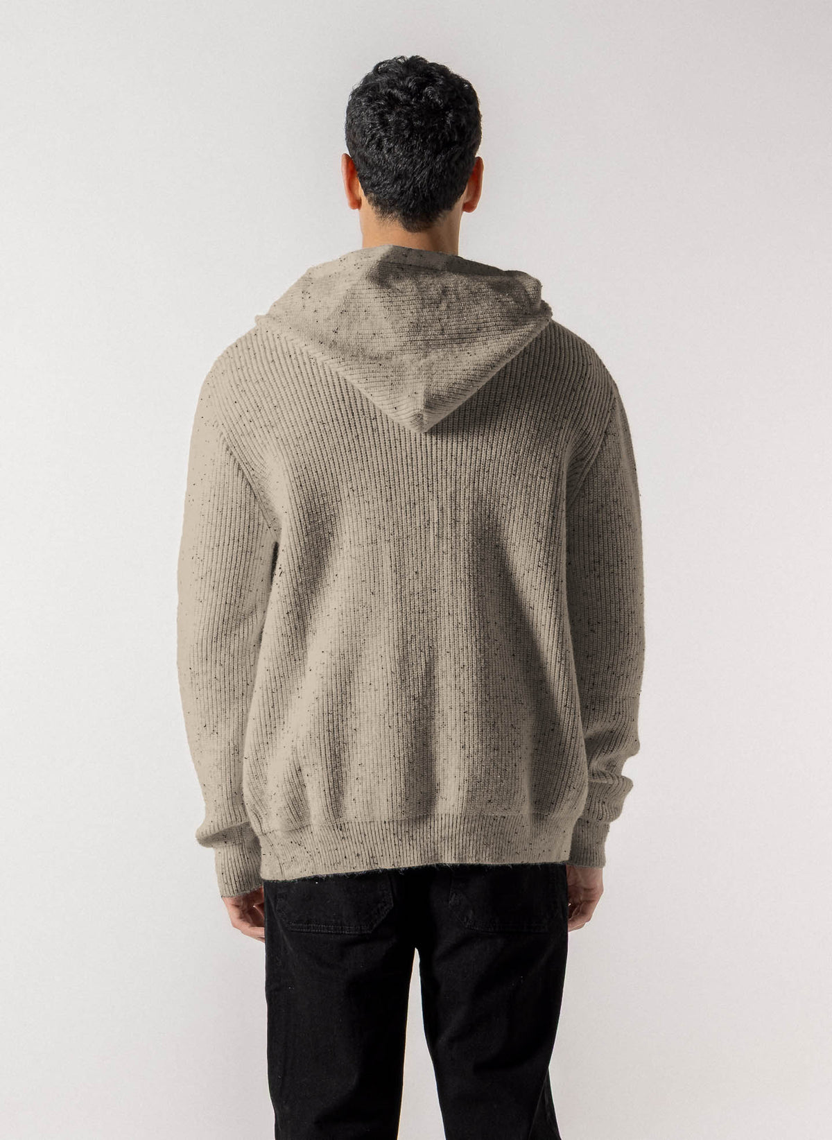 FLECKED FRONT ZIP  KNIT HOODIE