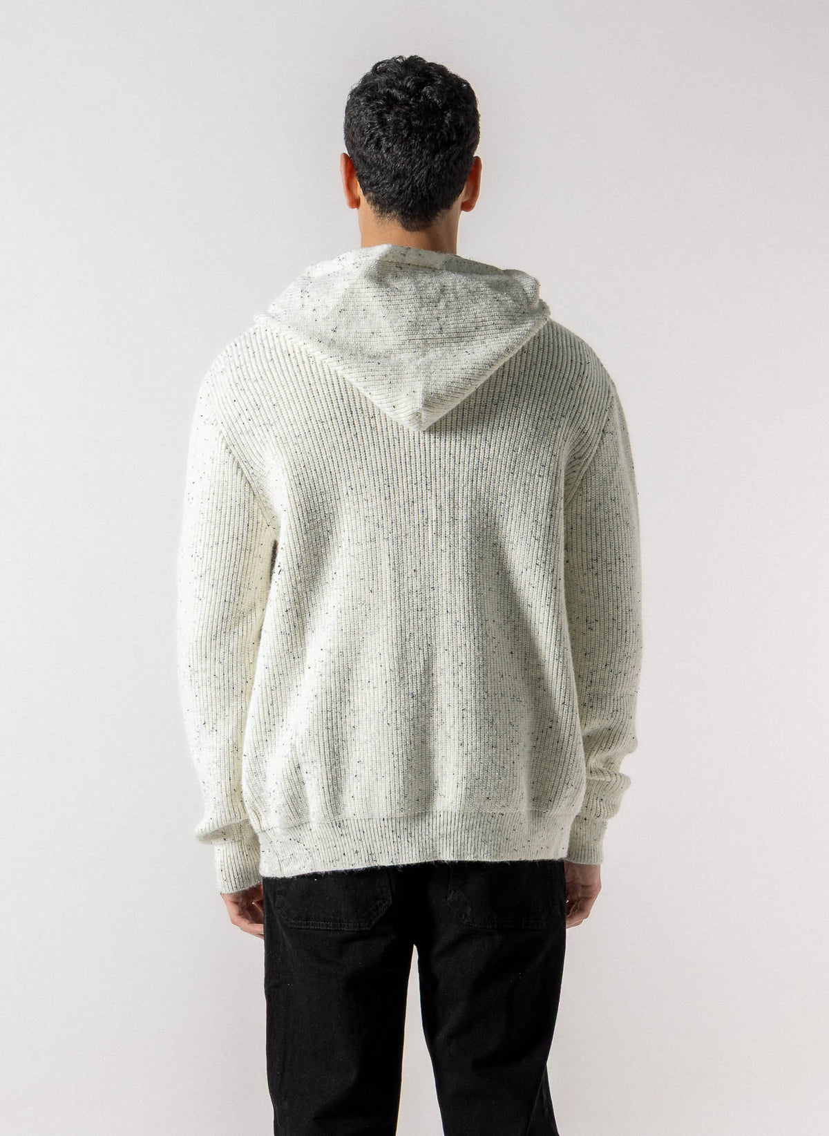 FLECKED FRONT ZIP  KNIT HOODIE