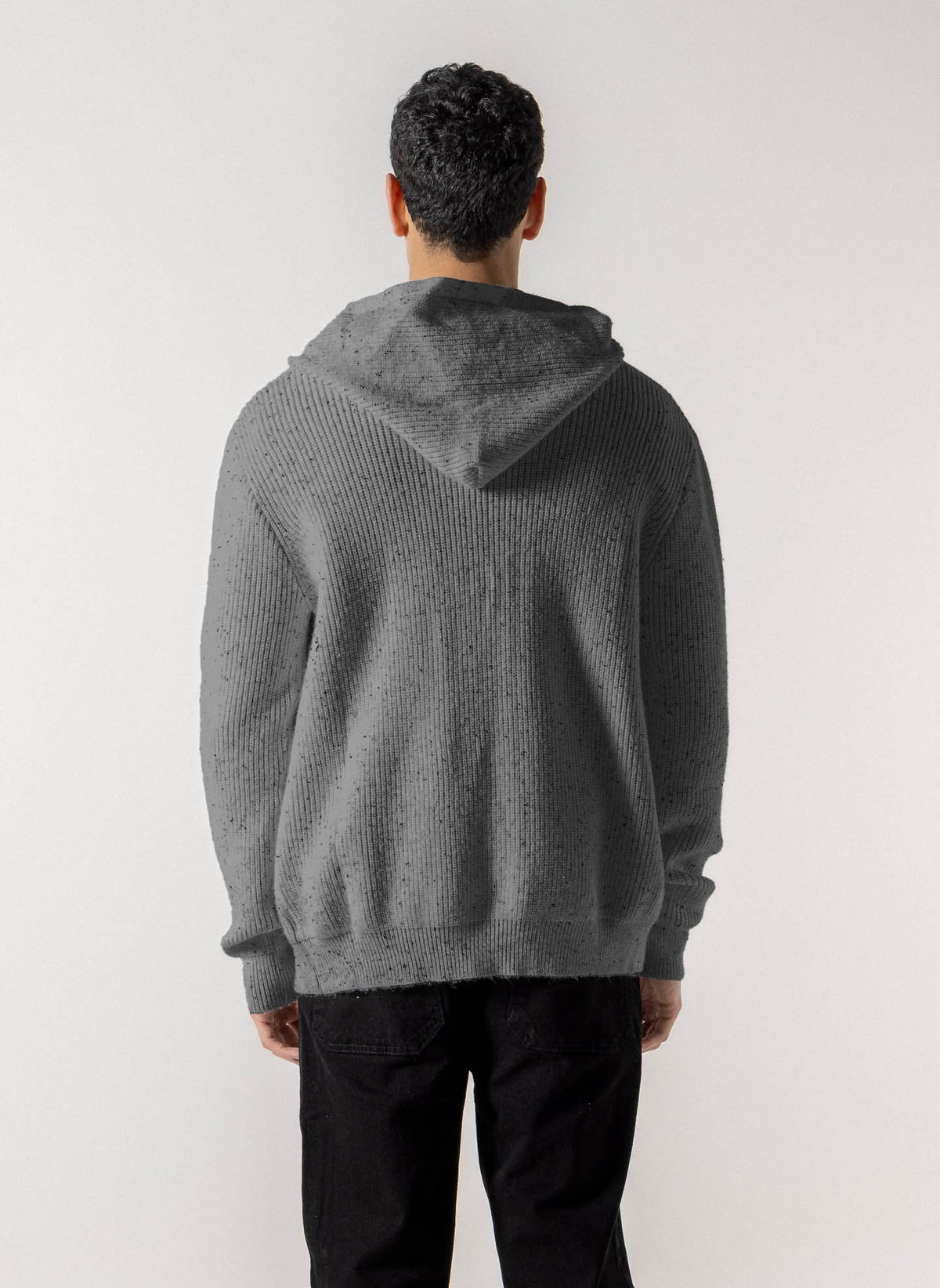 FLECKED FRONT ZIP  KNIT HOODIE
