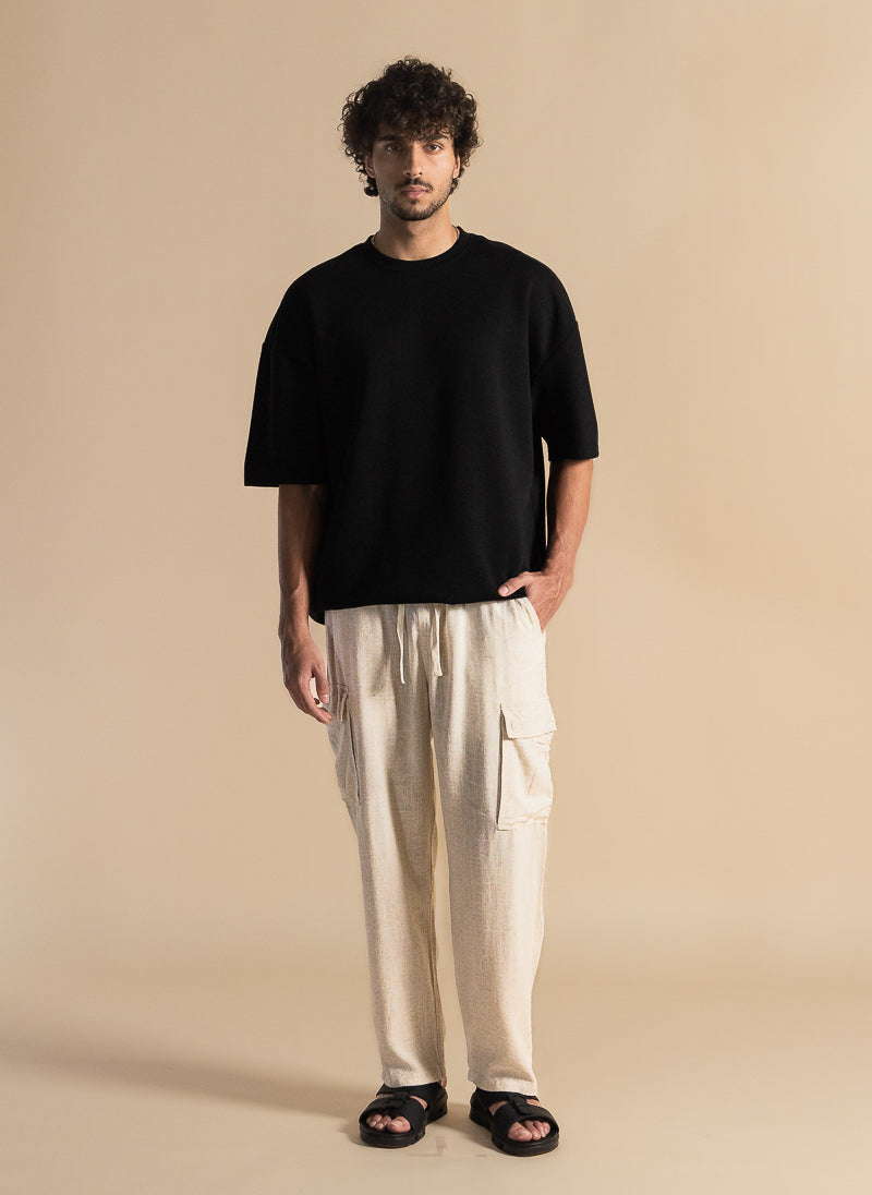 COMFORT LINEN CARGO TROUSERS