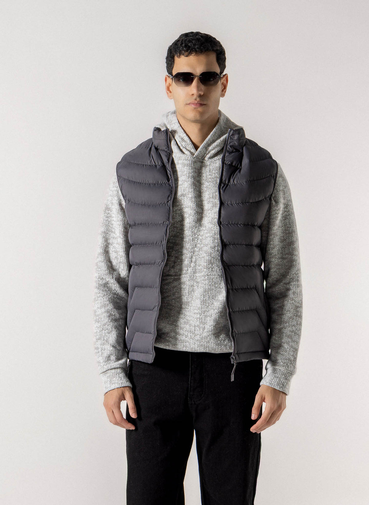 FLEECE LINED HOODED PUFFER VEST