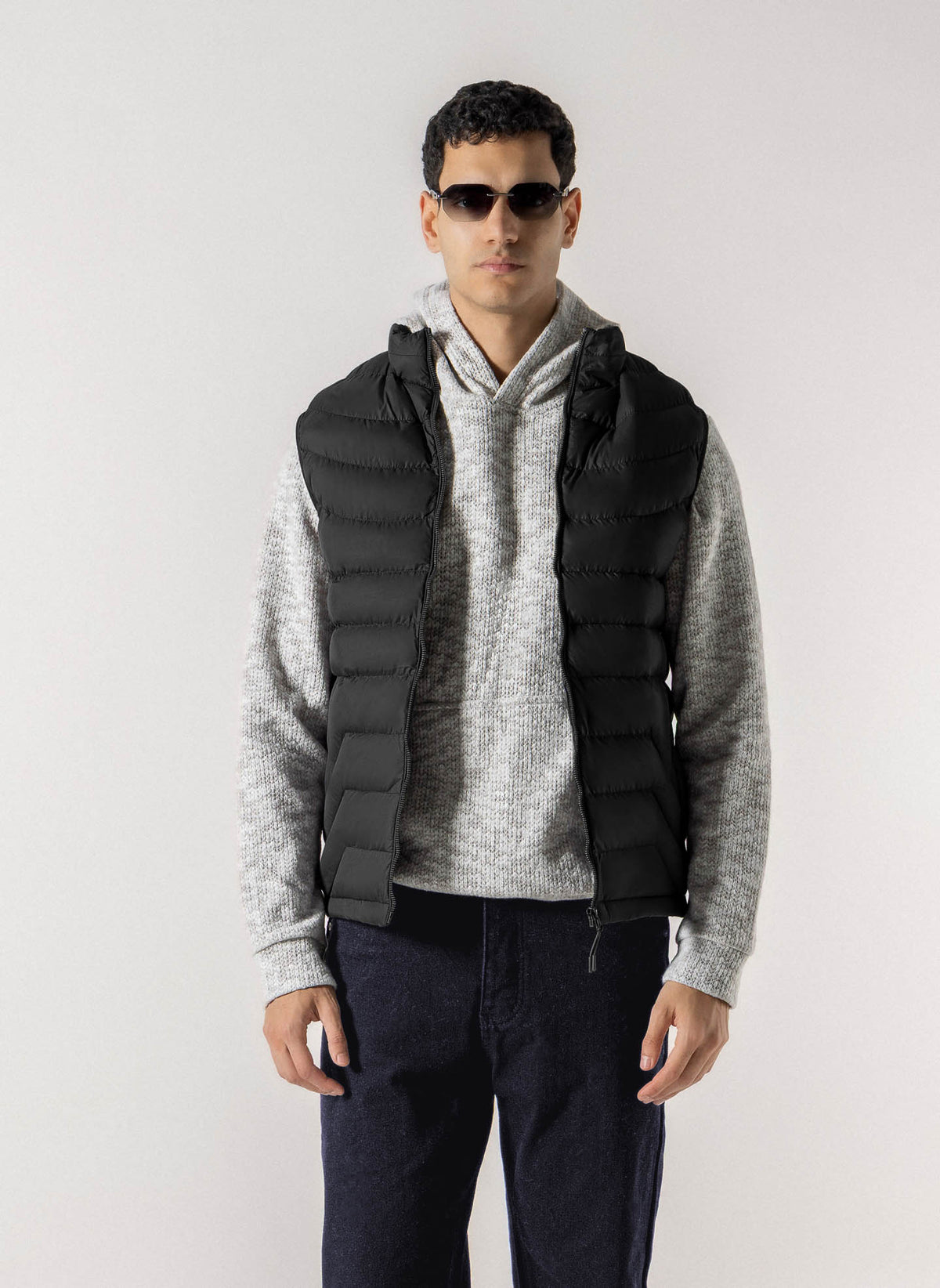 FLEECE LINED HOODED PUFFER VEST