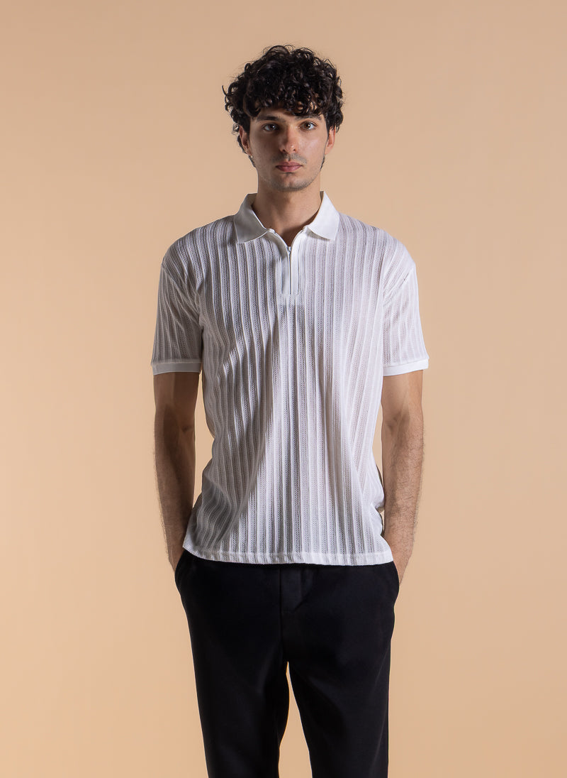 TEXTURED ZIPPER DETIAL POLO SHIRT