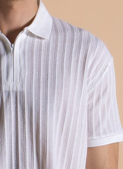TEXTURED ZIPPER DETIAL POLO SHIRT