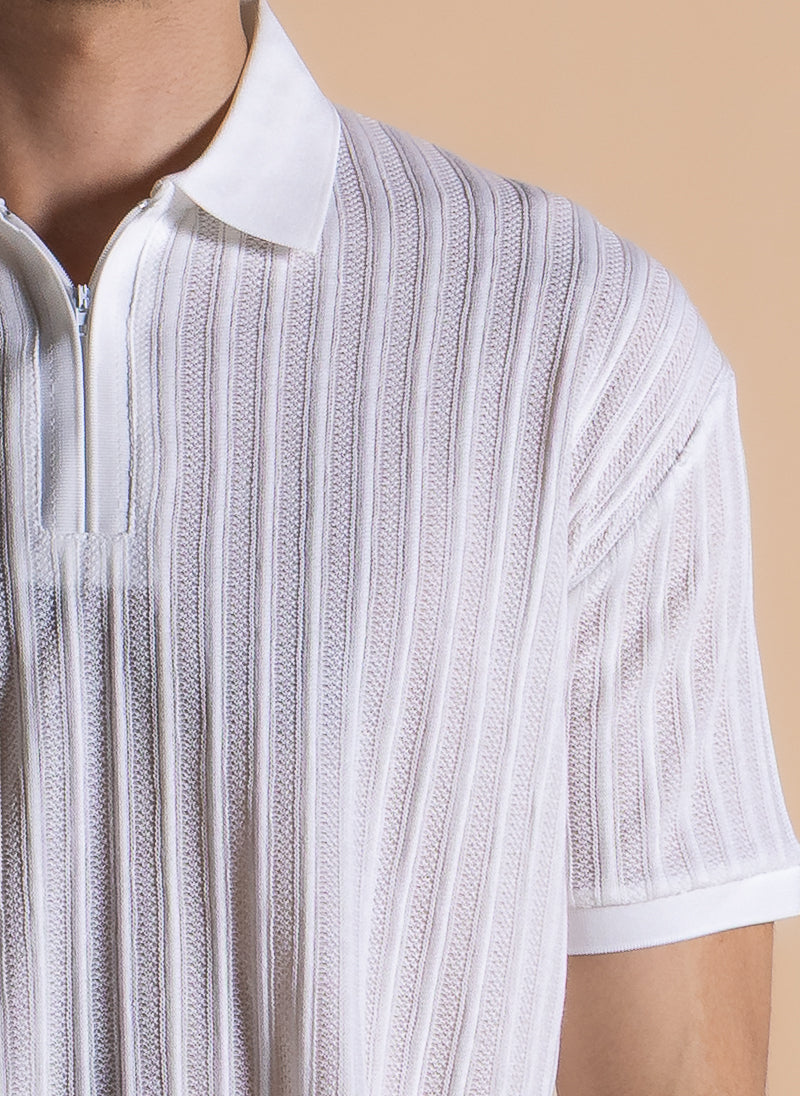 TEXTURED ZIPPER DETIAL POLO SHIRT