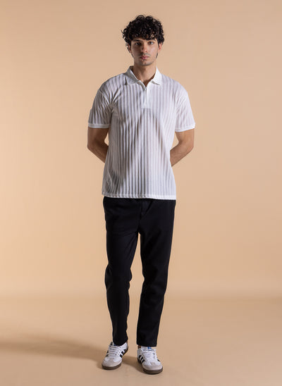 TEXTURED ZIPPER DETIAL POLO SHIRT