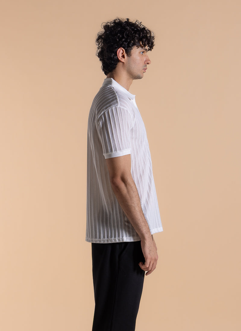 TEXTURED ZIPPER DETIAL POLO SHIRT