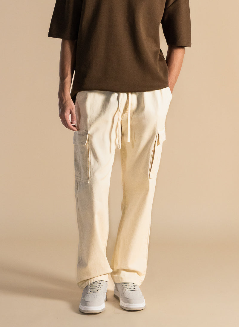 STRAIGHT FIT DENIM CARGO TROUSERS