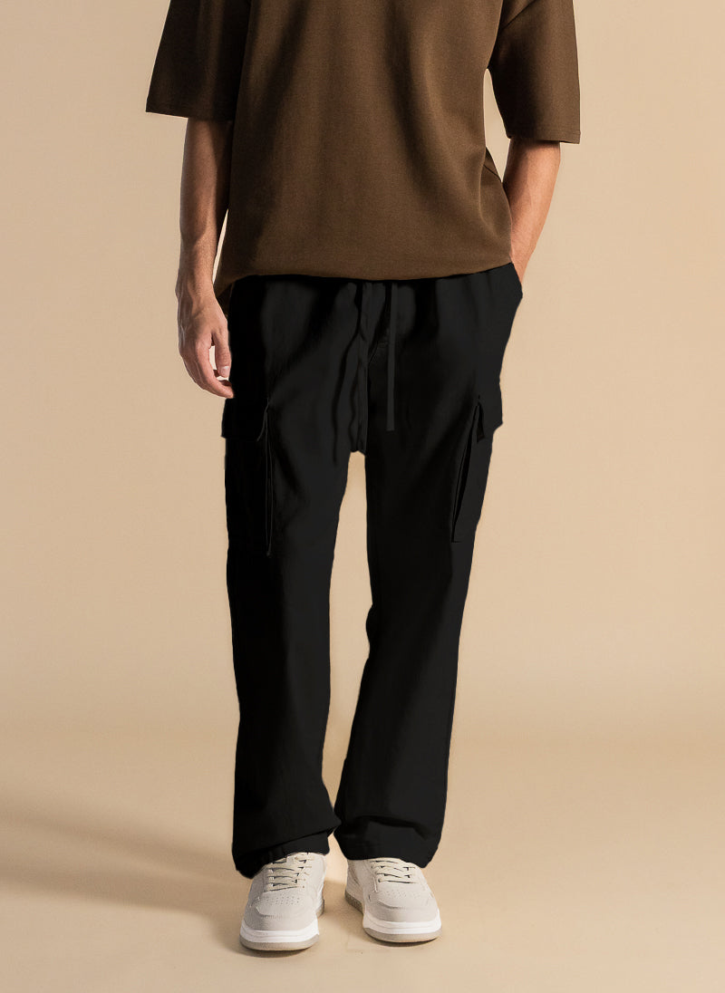 STRAIGHT FIT DENIM CARGO TROUSERS