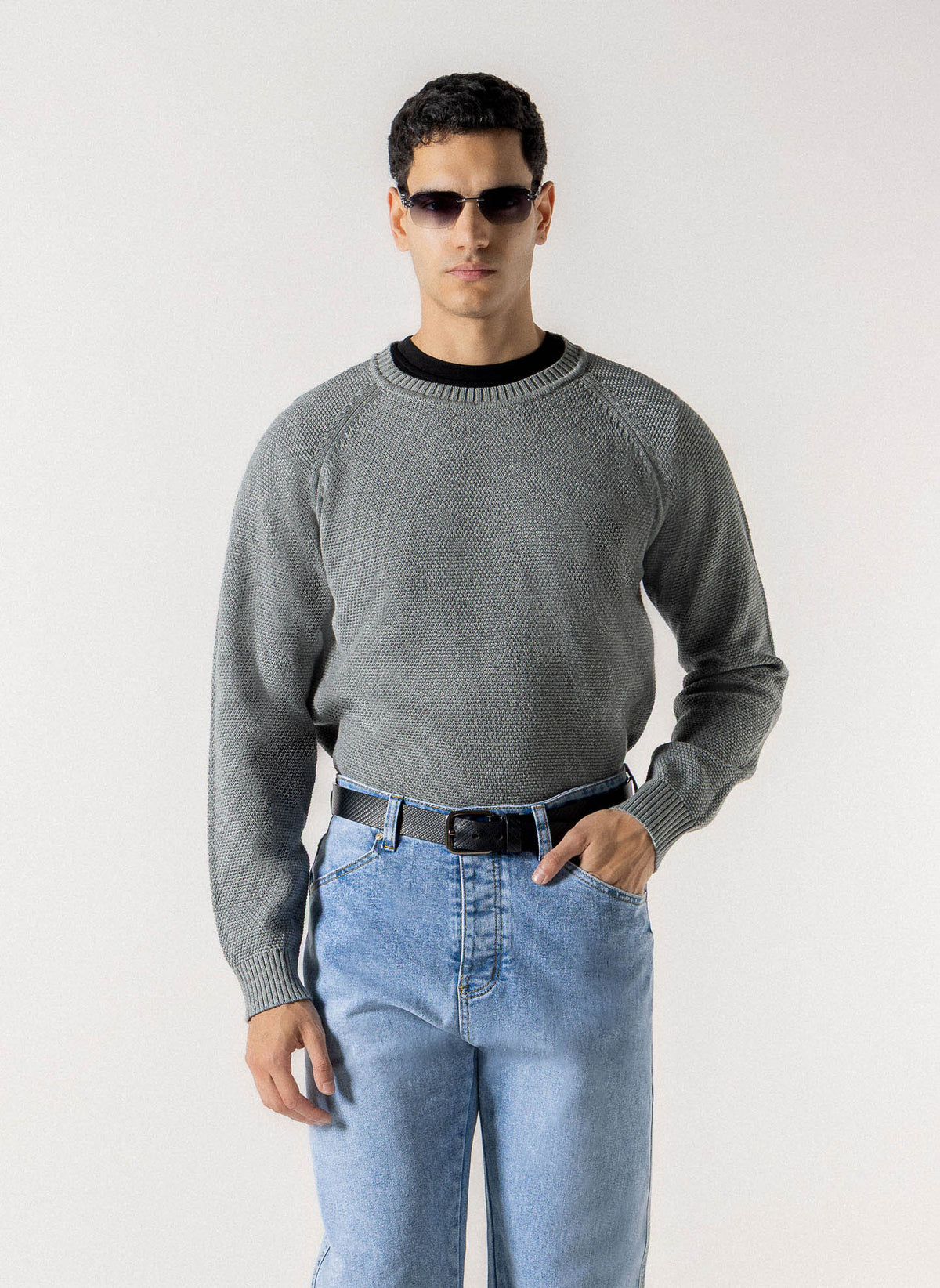 TEXTURED RAGLAN CREW NECK SWEATER