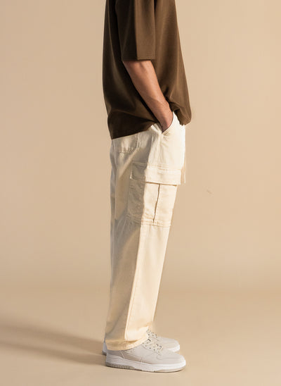 STRAIGHT FIT DENIM CARGO TROUSERS