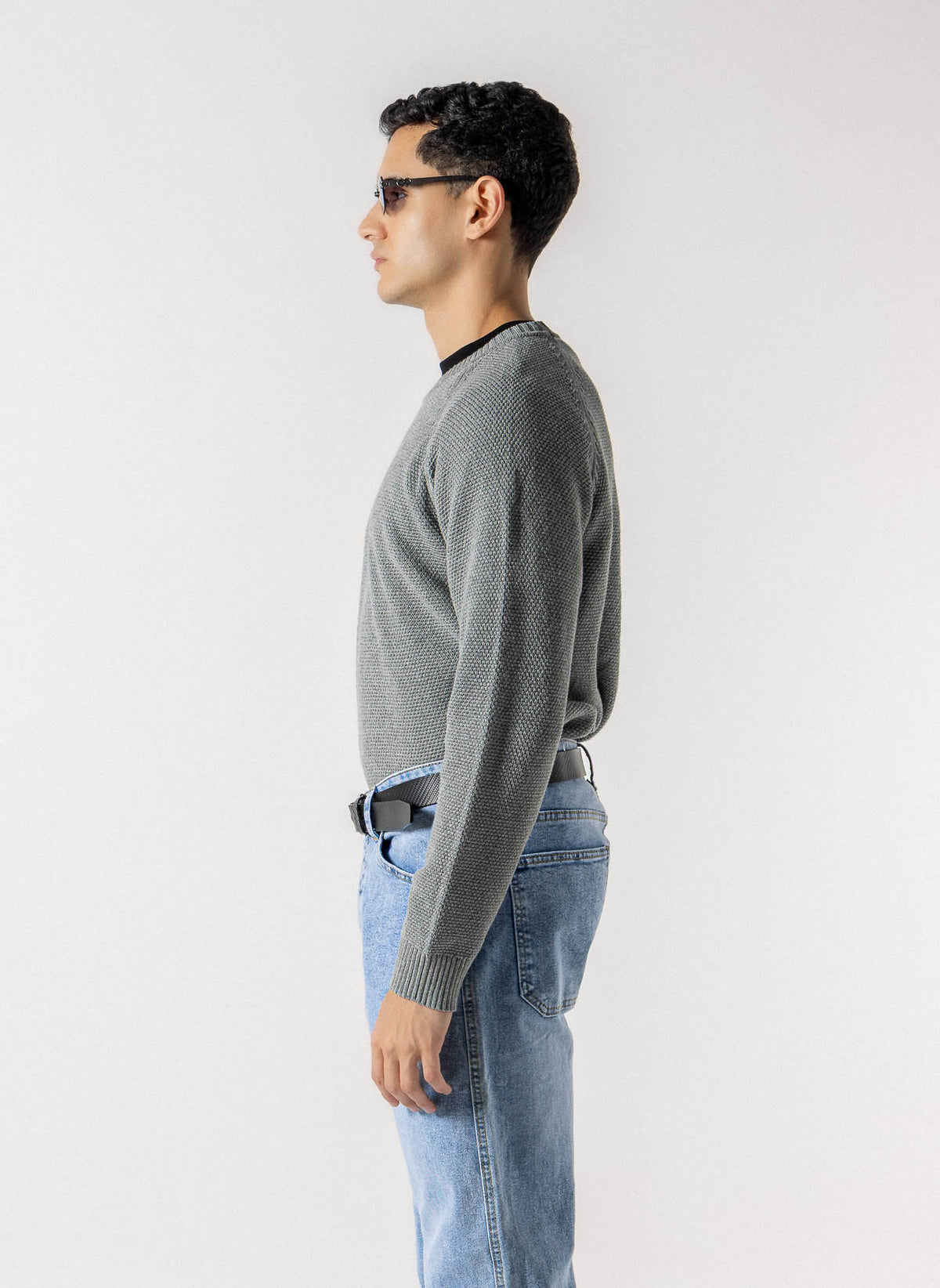 TEXTURED RAGLAN CREW NECK SWEATER
