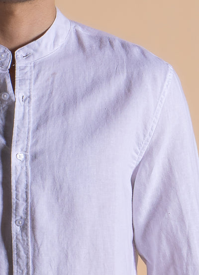 LINEN BLEND MANDARIN COLLAR SHIRT