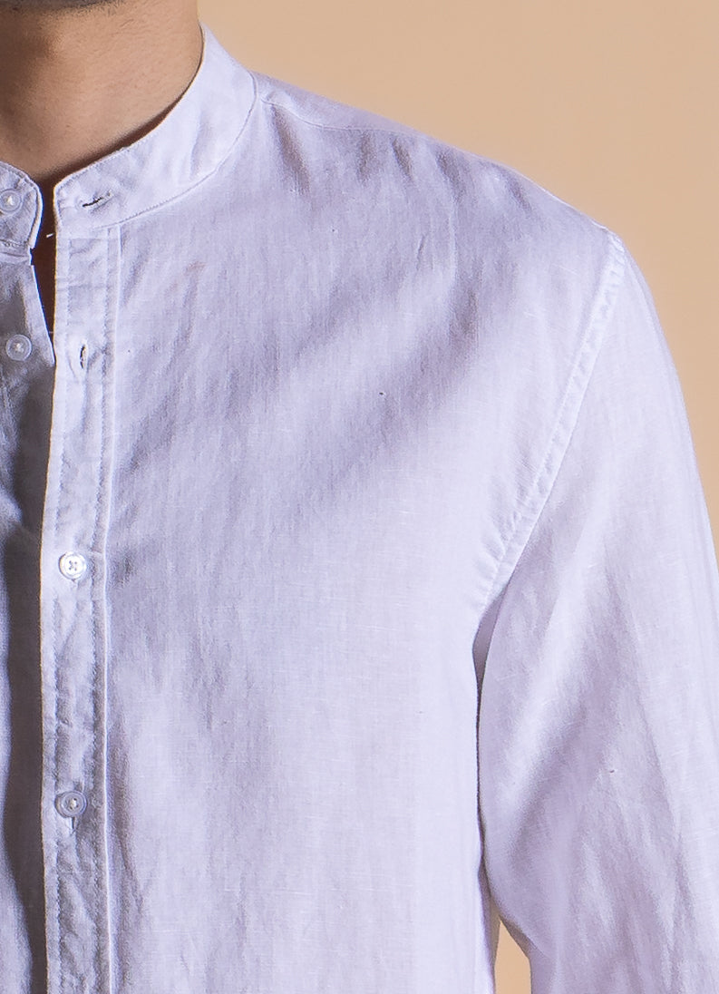 LINEN BLEND MANDARIN COLLAR SHIRT