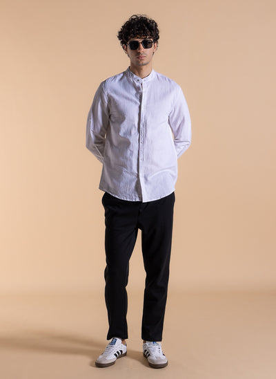 LINEN BLEND MANDARIN COLLAR SHIRT