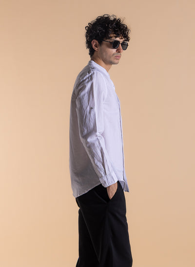 LINEN BLEND MANDARIN COLLAR SHIRT