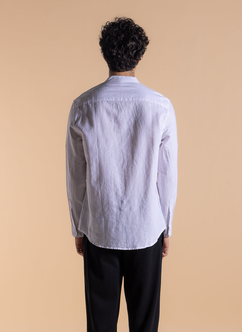 LINEN BLEND MANDARIN COLLAR SHIRT