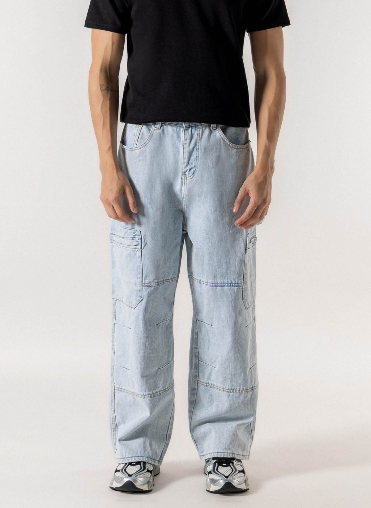 WIDE LEG UTILITY DENIM JEANS