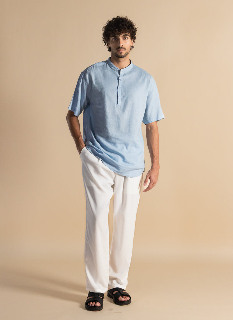LINEN STAND-UP COLLAR SHIRT