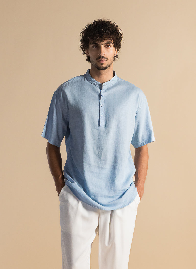 LINEN STAND-UP COLLAR SHIRT