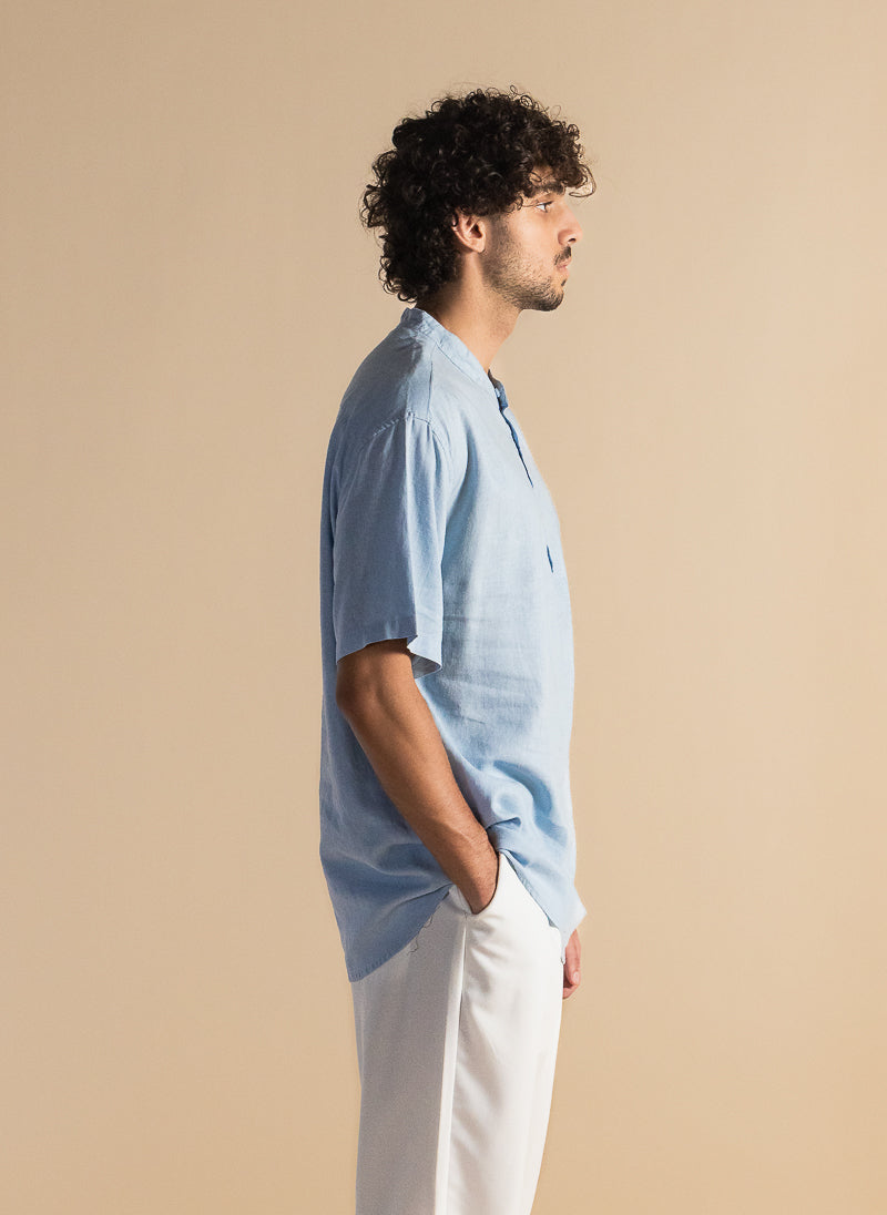 LINEN STAND-UP COLLAR SHIRT