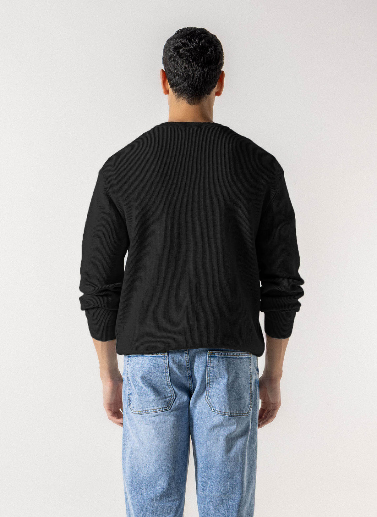 RIBBED HENLEY KNIT SWEATER