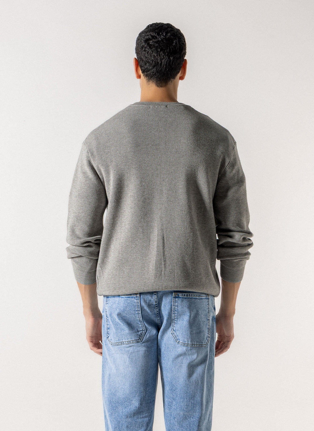 RIBBED HENLEY KNIT SWEATER
