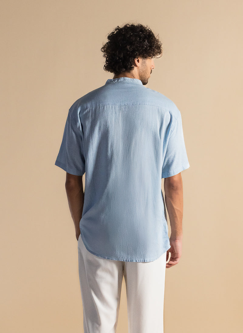 LINEN STAND-UP COLLAR SHIRT