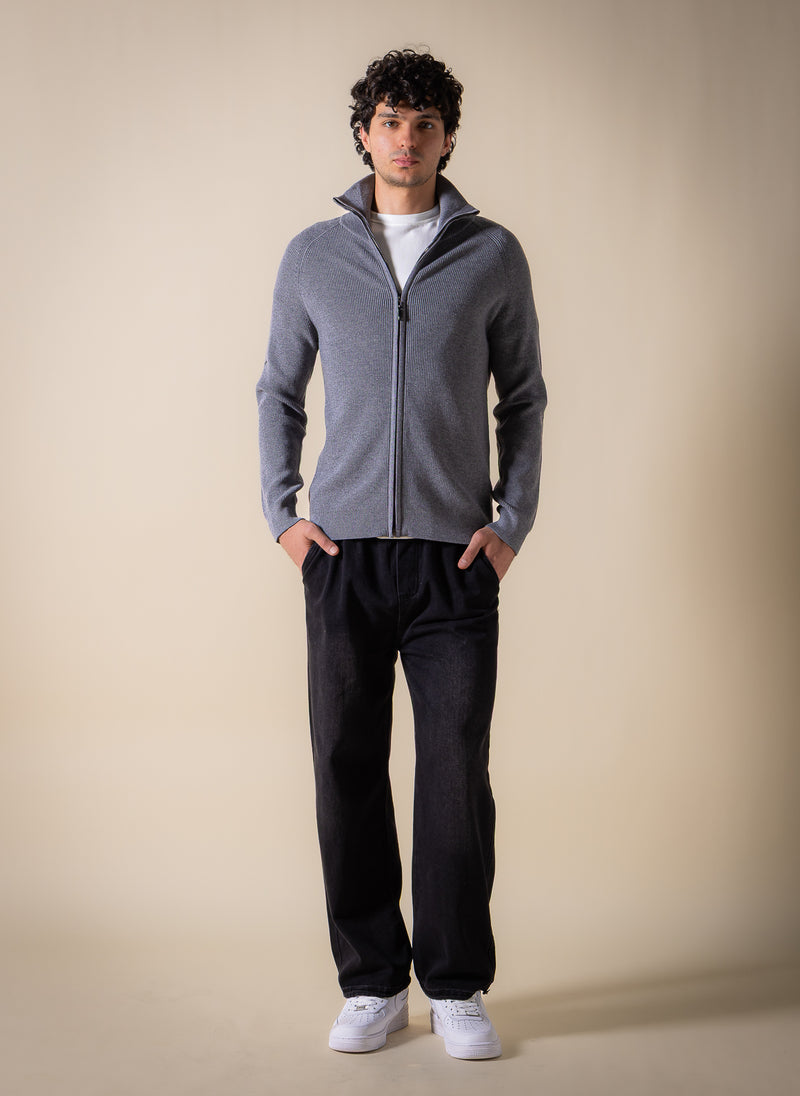 KNITTED ZIP-UP CARDIGAN