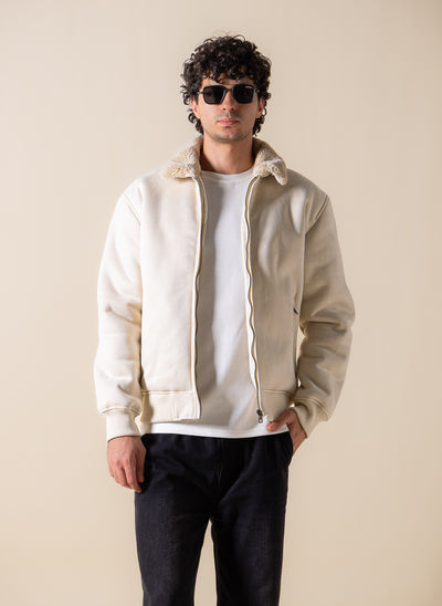 SUEDE FAUX FUR ZIP-UP JACKET