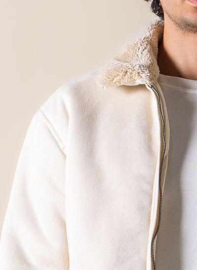 SUEDE FAUX FUR ZIP-UP JACKET