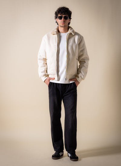 SUEDE FAUX FUR ZIP-UP JACKET