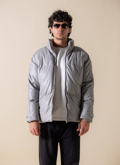 FAUX LEATHER PUFFER JACKET