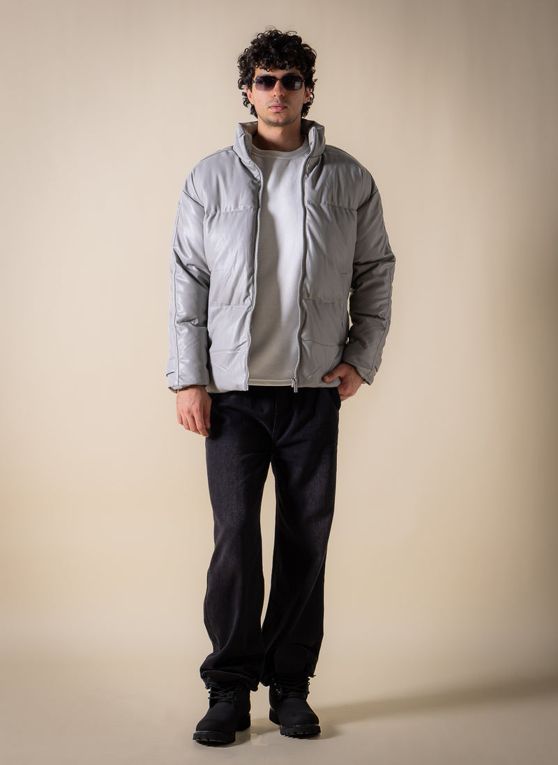FAUX LEATHER PUFFER JACKET