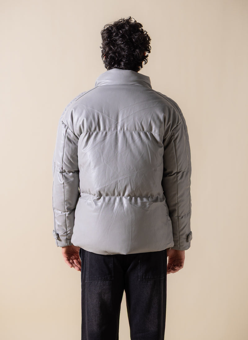 FAUX LEATHER PUFFER JACKET