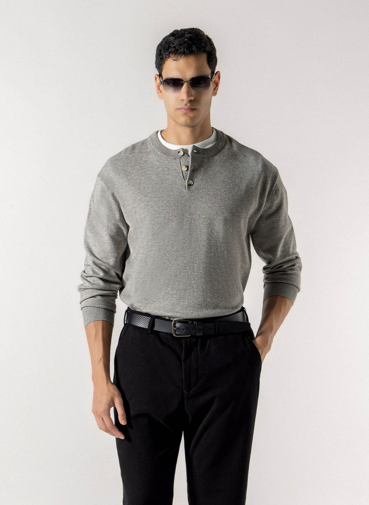 HENLEY KNIT SWEATER