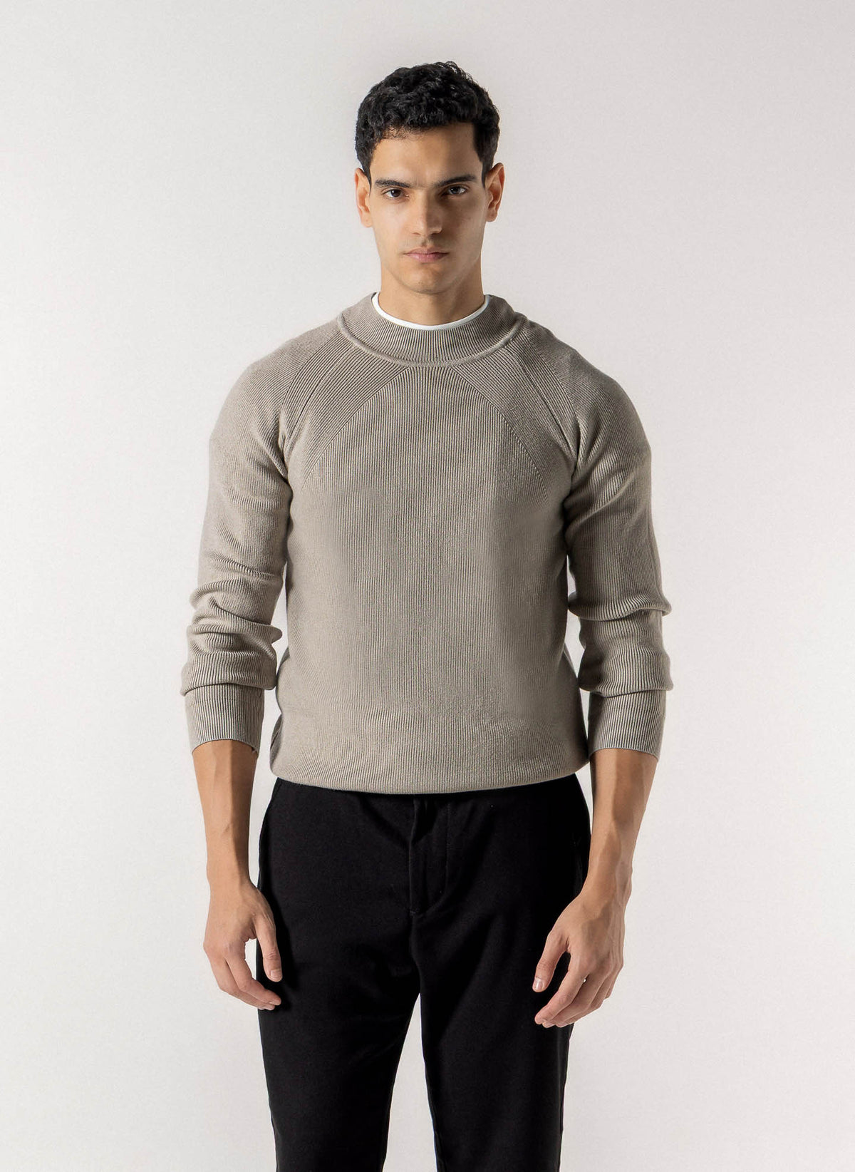 TEXTURED MOCK NECK SWEATER