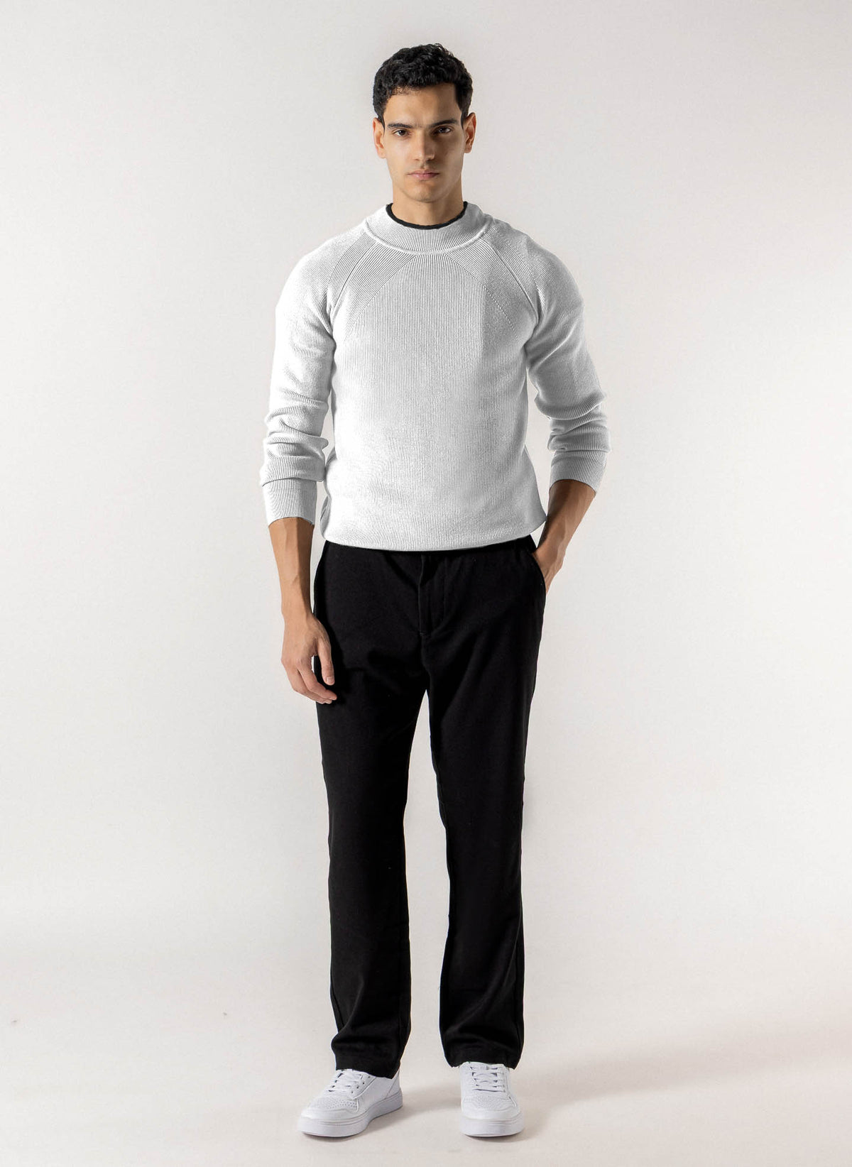 TEXTURED MOCK NECK SWEATER