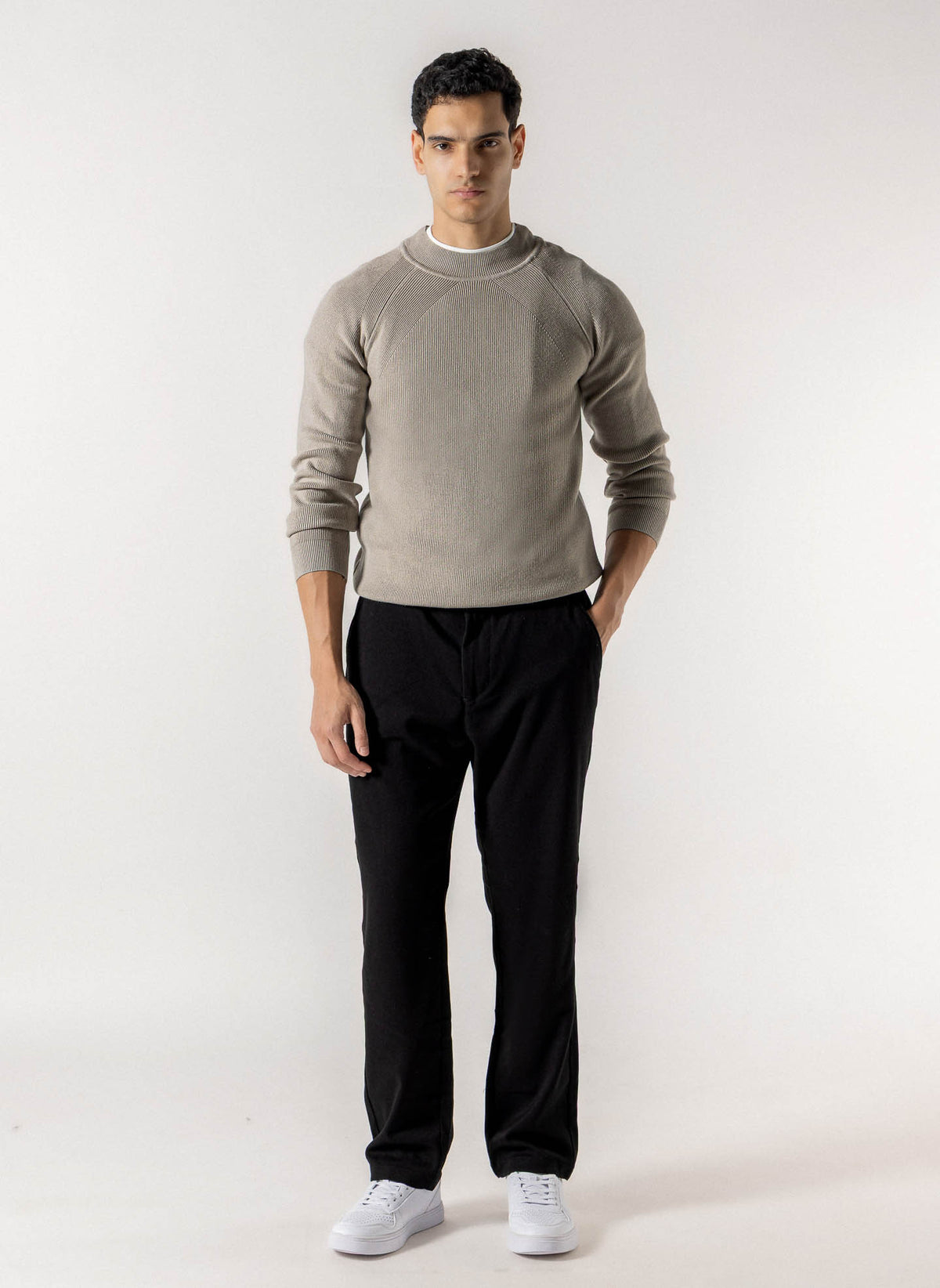TEXTURED MOCK NECK SWEATER