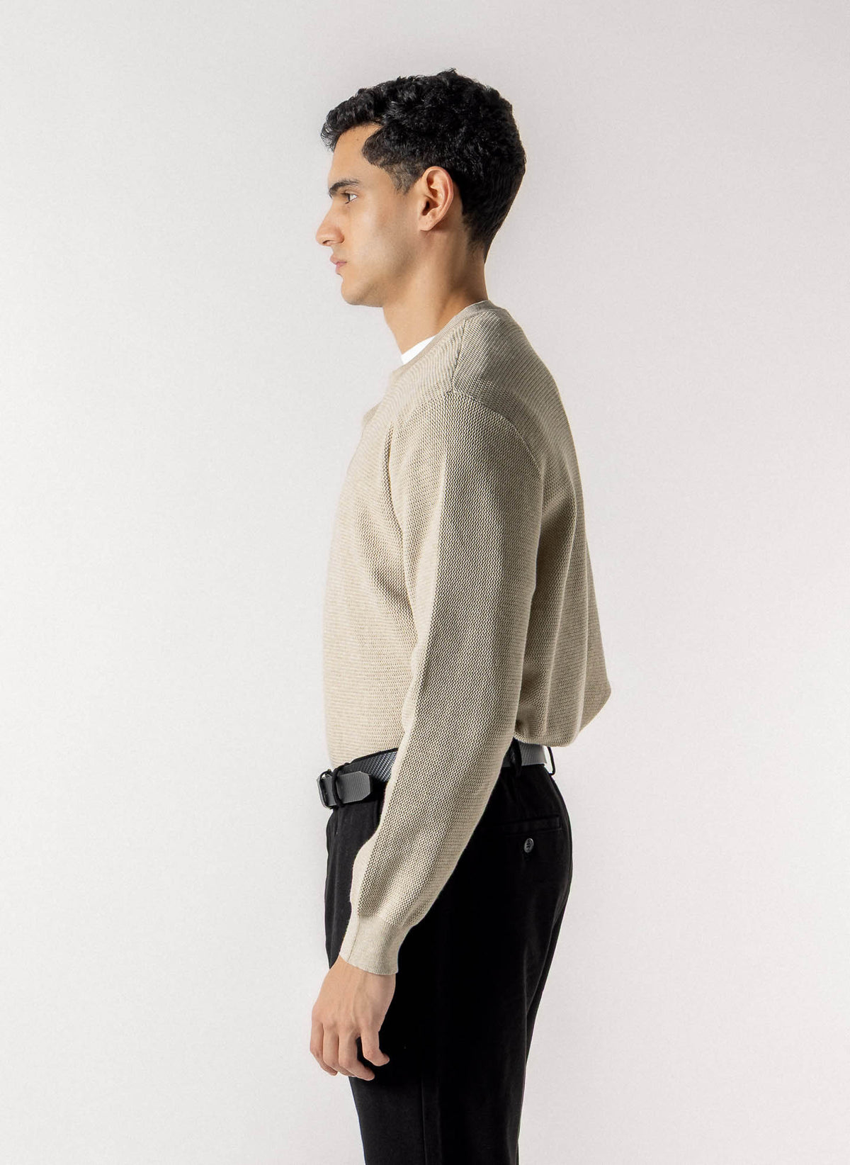 TEXTURED HENLEY KNIT SWEATER